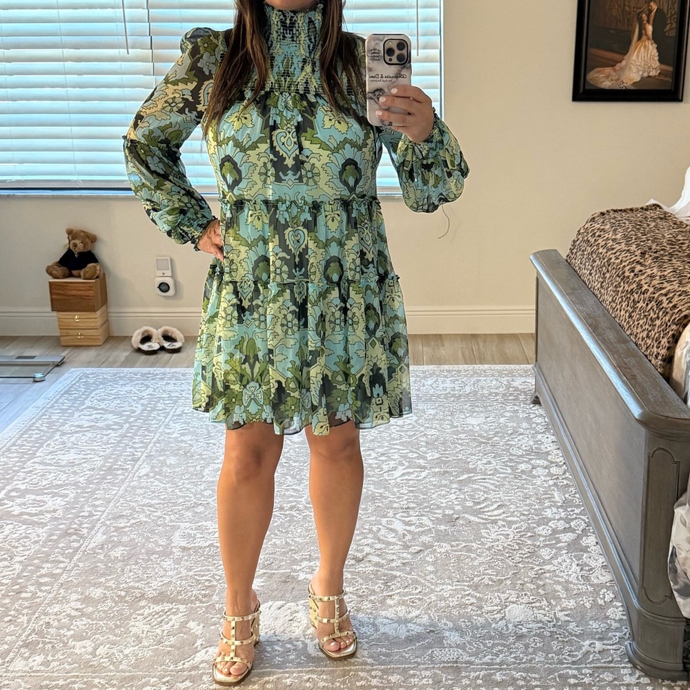 Cinq a sept damask Roma paisley smocked tent Dress